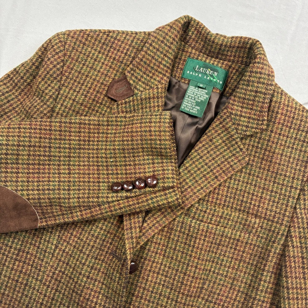 Lauren Ralph Lauren Skirt Suit Women 8 Brown Houndstooth Wool Suede Patches - Picture 4 of 16